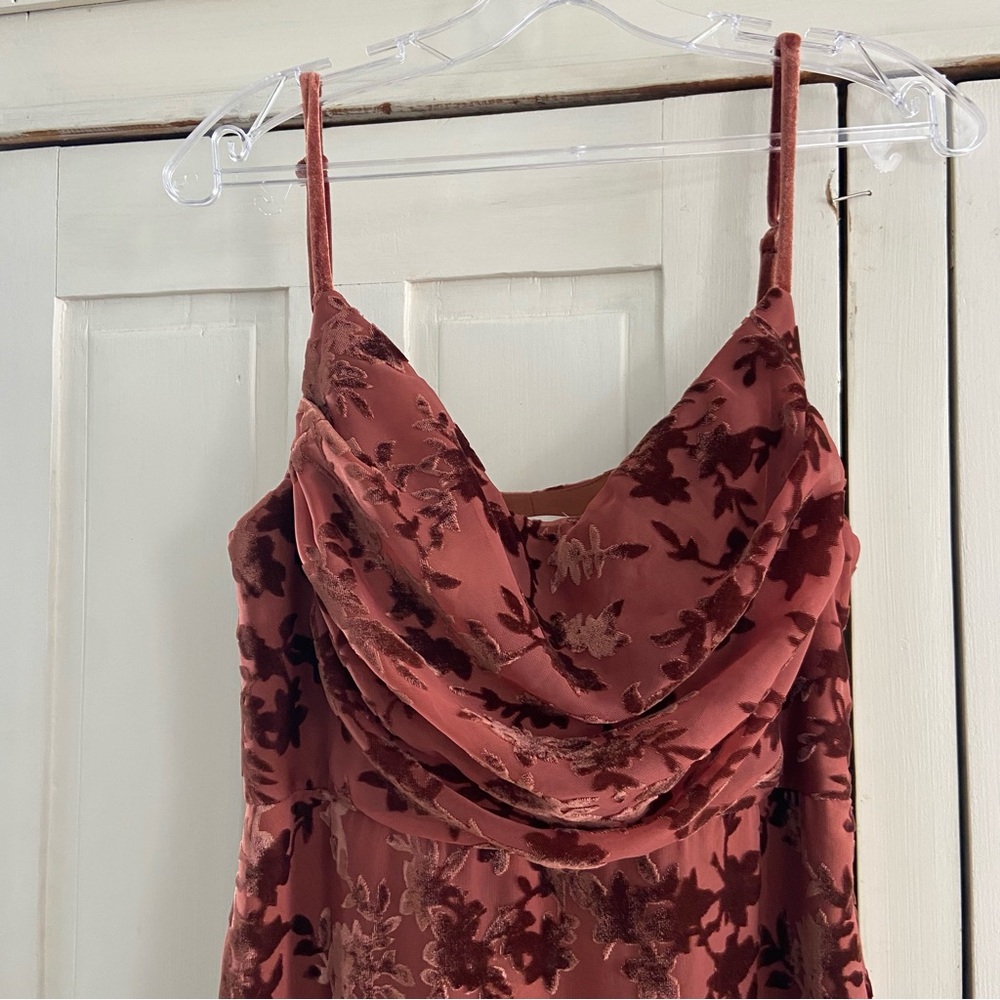 Skye Floral Burnout Velvet Dress Terracotta - Picture 5 of 16